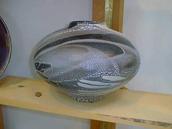 Black and white crackle-glaze vessel